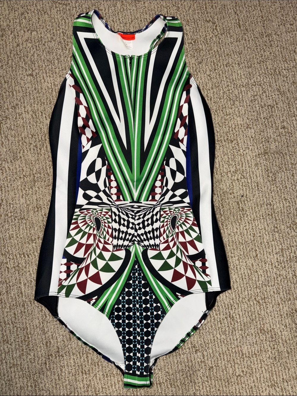 clover canyon one piece bathing suit swim green print racerback neoprene scuba